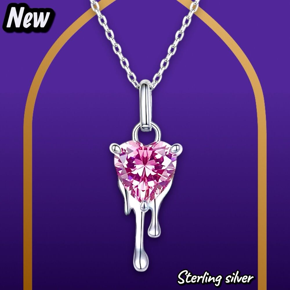 NEW Exclusively Fancy – 925 Sterling Silver Pink Heart Melt Necklace